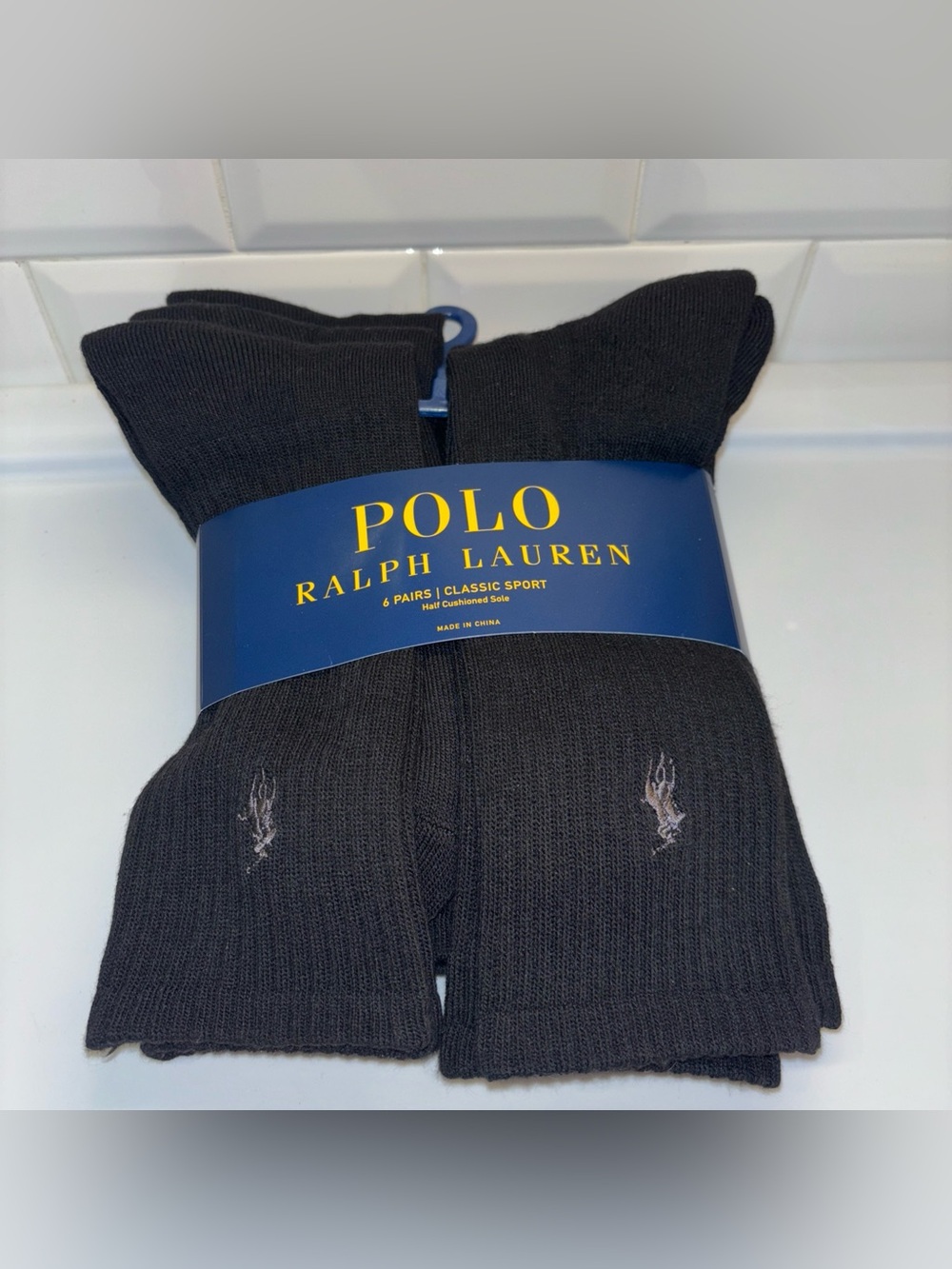 Polo Ralph Lauren classic sport crew socks Fits Size 6-12 1/2 Black Brand New